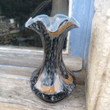Old clichy glass vase with jasped multicolored collar
