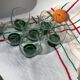 7 water glasses or wine hollow foot green glass diameter 8cm