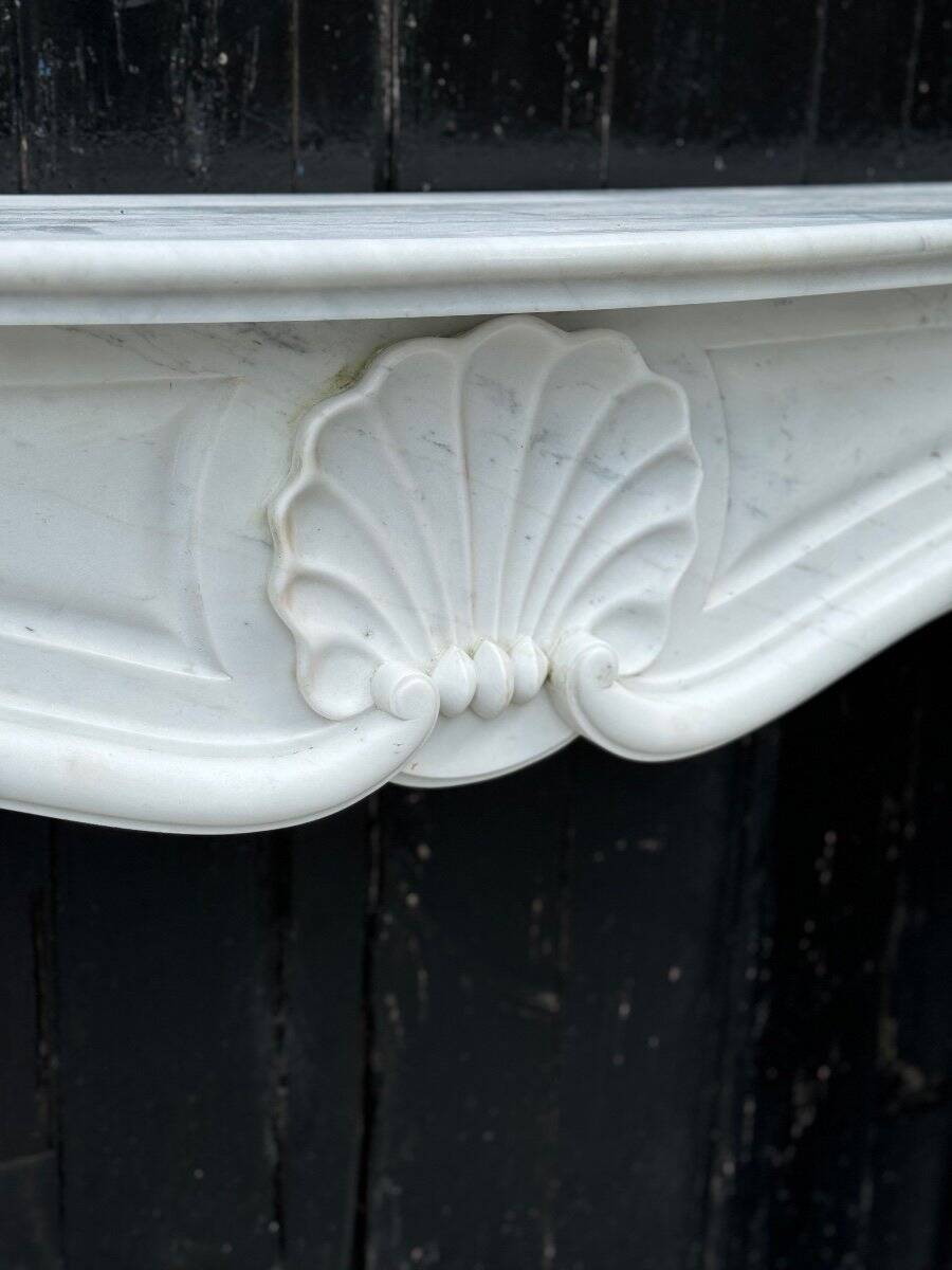 Louis XV Style Fireplace In White Carrara Marble, Circa 1980