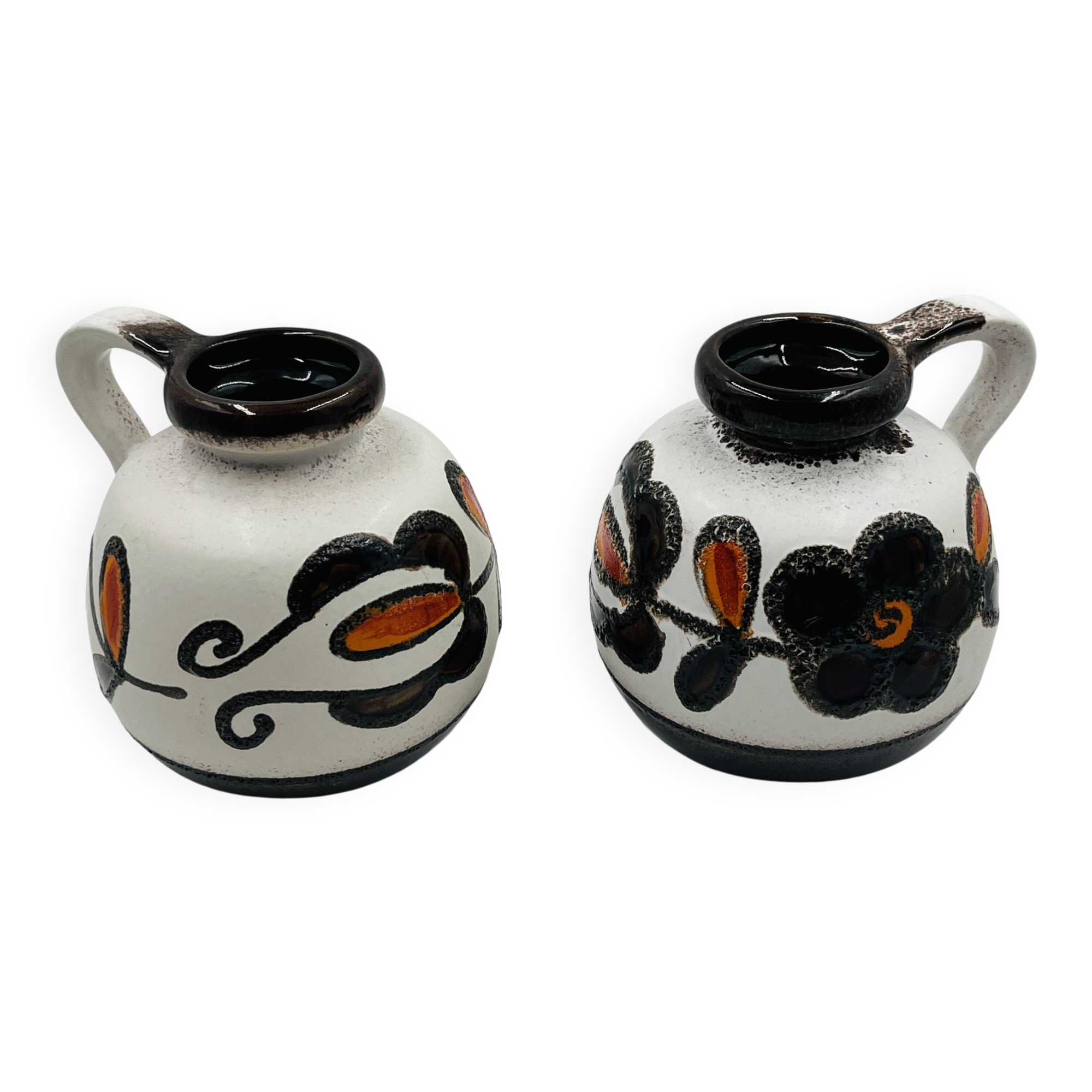 Pair of Scheurich 484 27 vases with floral decoration, West Germany.