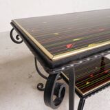 Table basse vintage avec 2 plateaux en verre avec impression des années 50