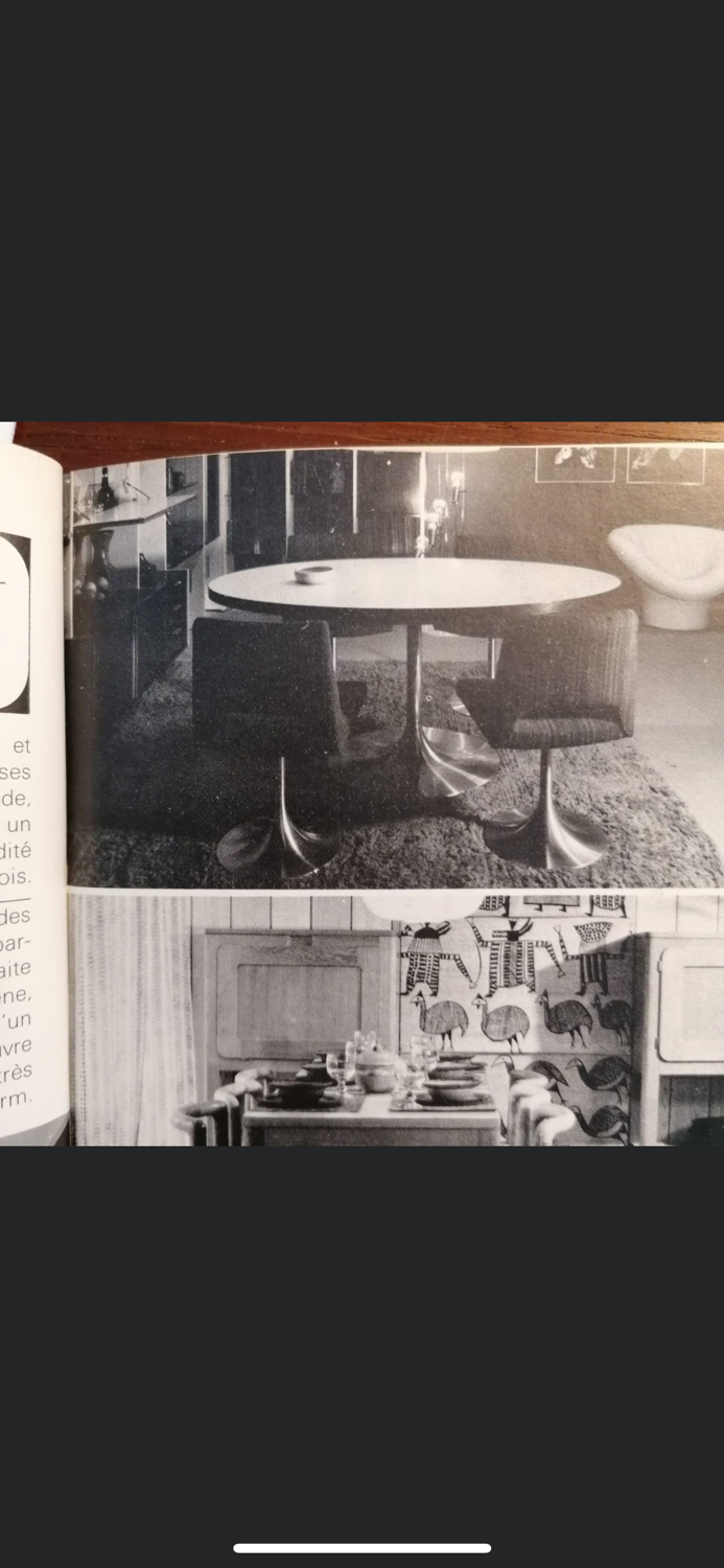 Table ovale vintage pied tulipe Georges Frydman pour EFA 1970