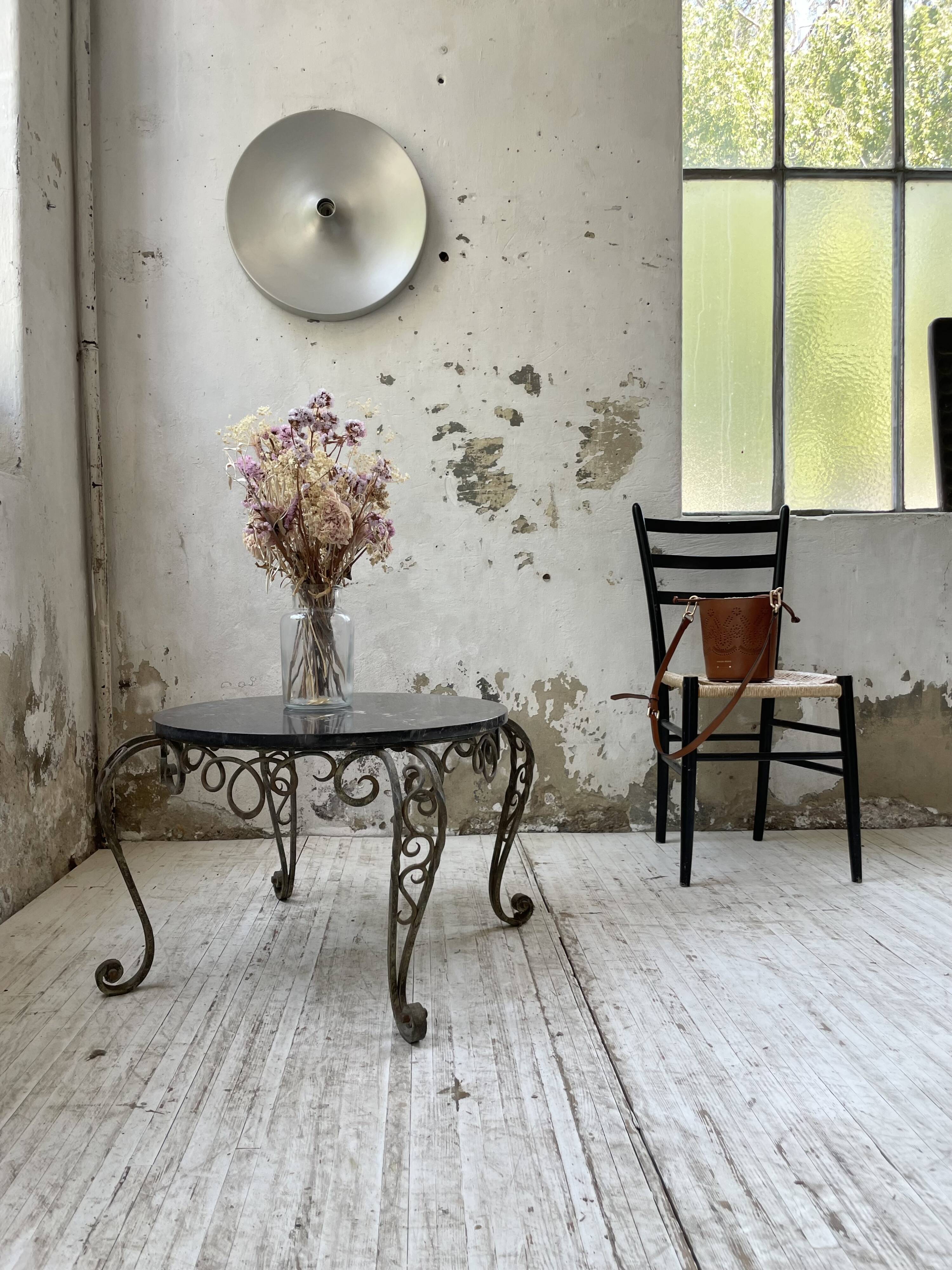 René Drouet coffee table in metal and black marble.