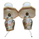 2 Japanese Satsuma lamps in gold ceramic with lampshades