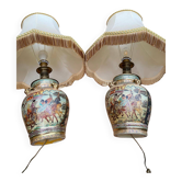 2 Japanese Satsuma lamps in gold ceramic with lampshades