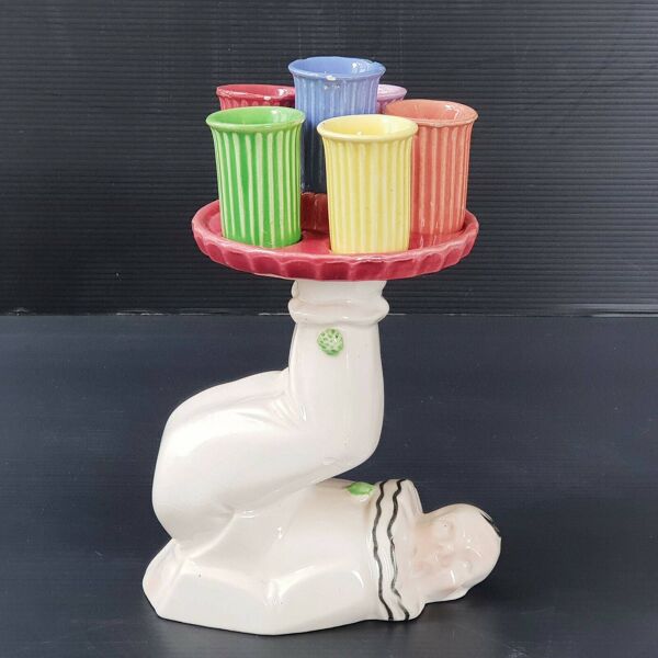 Service a liqueur 1950 vintage clown jongleur ceramique 50s 50's annees 50