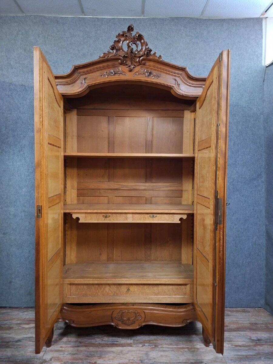 antique walnut carved wardrobe – Louis XV style – mirror doors – 19th century