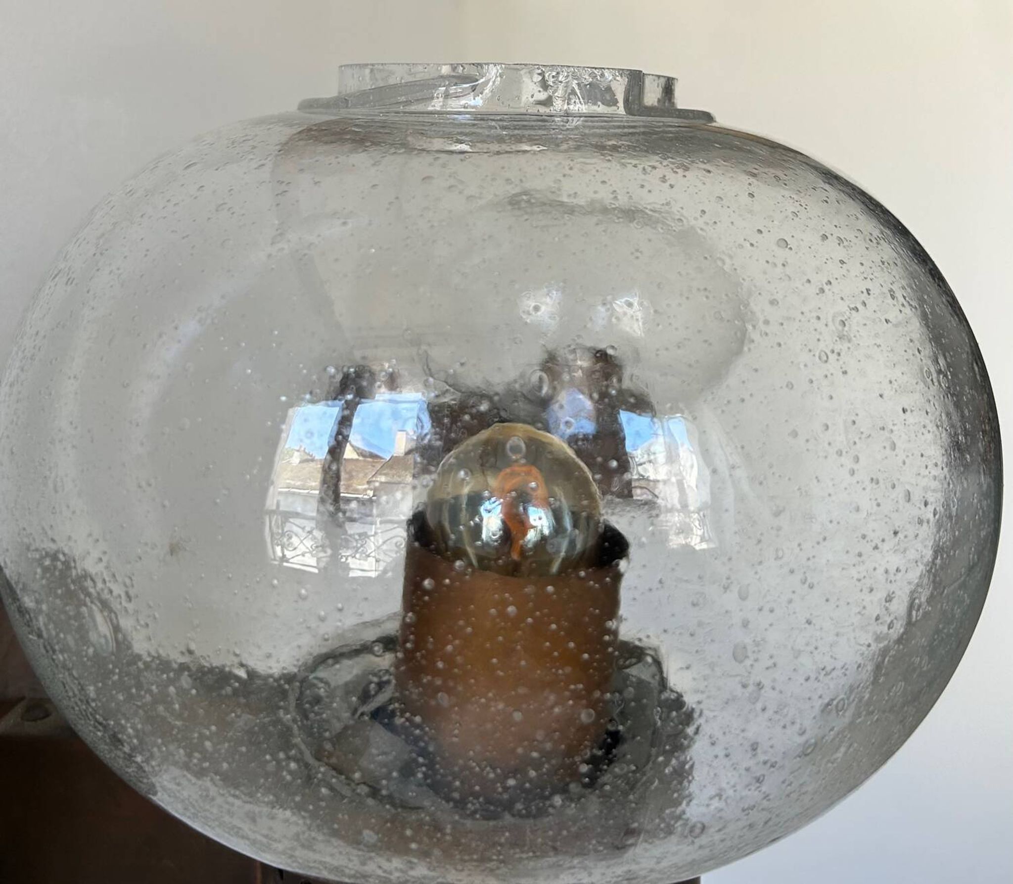 Pair of vintage wall lights, copper and bubbled glass, BEGA Germany 1970