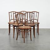 Beautiful set of 6 wooden vintage bistro chairs by Jacob & Josef Kohn Wien with cane seat