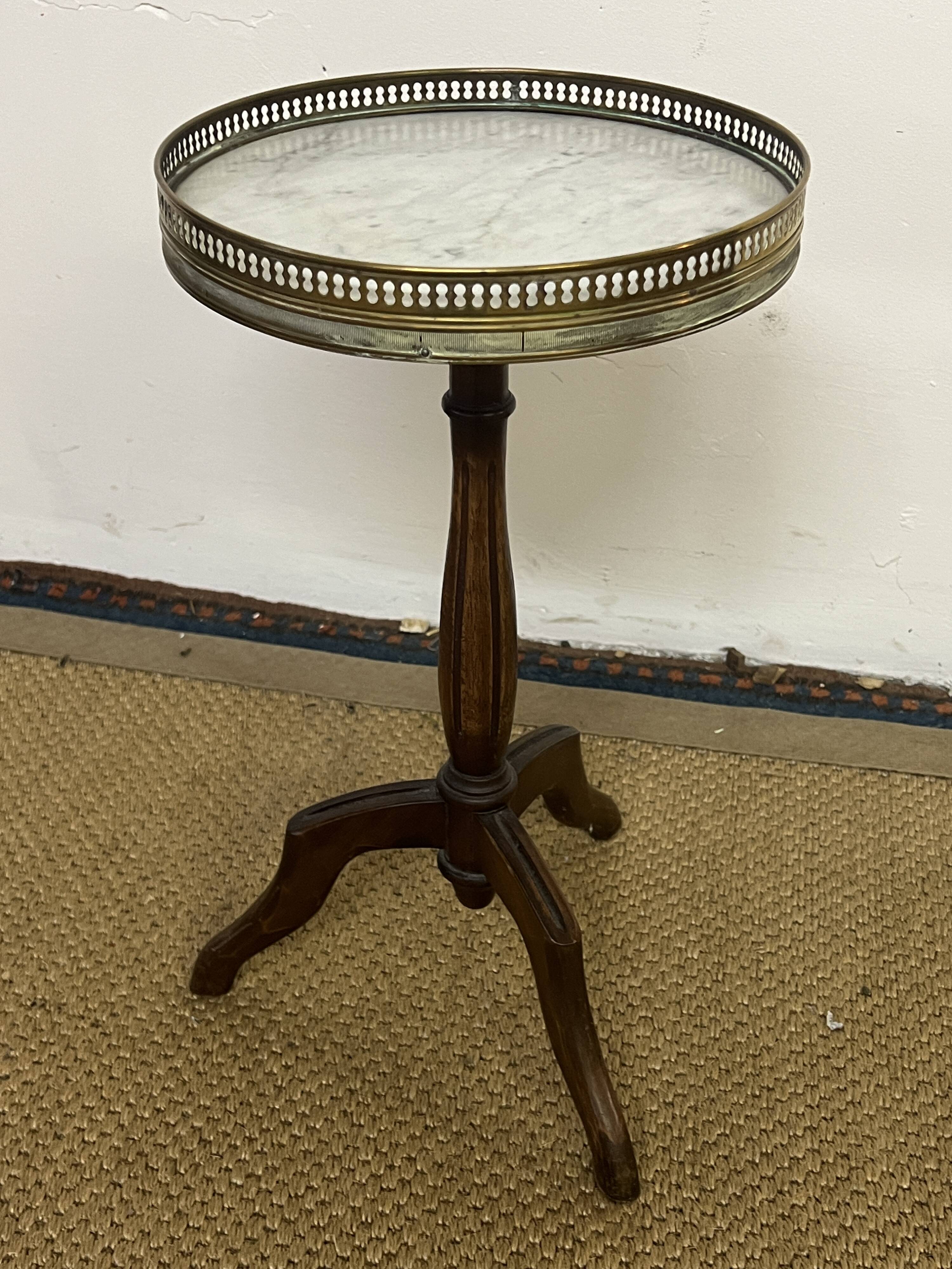 Louis XVI style tripod pedestal table in mahogany and marble