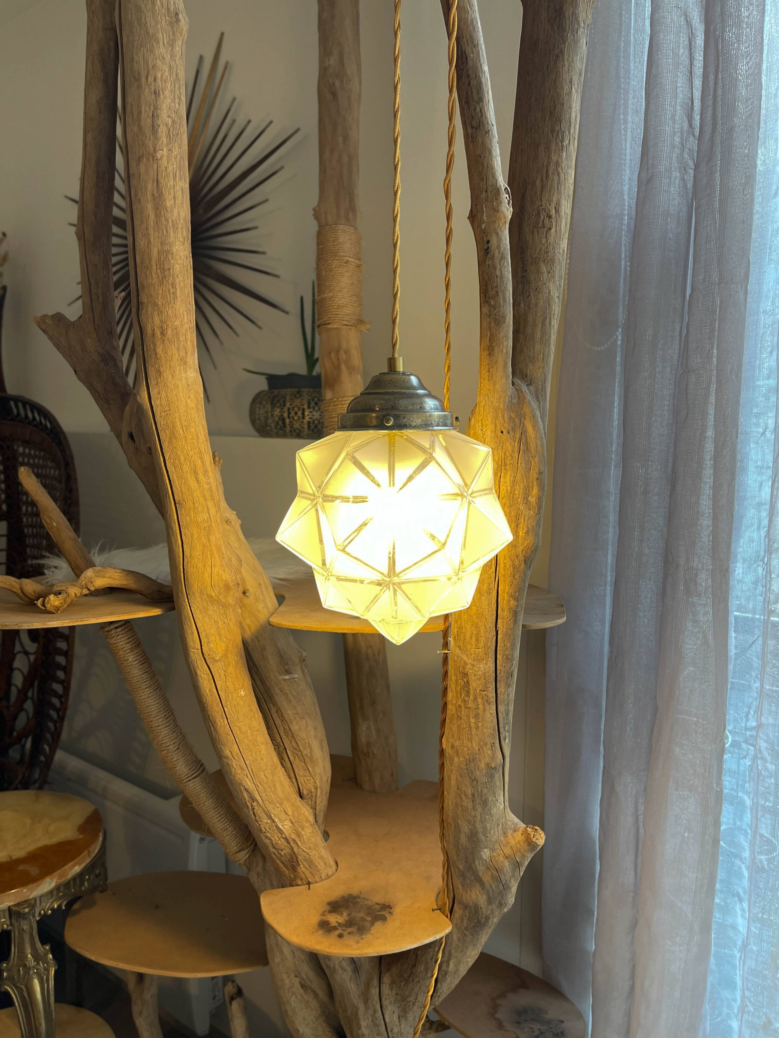 Vintage frosted glass lamp, Art Deco star shape, customizable