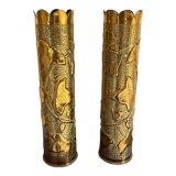 Pair vase brass shell pattern of leaves