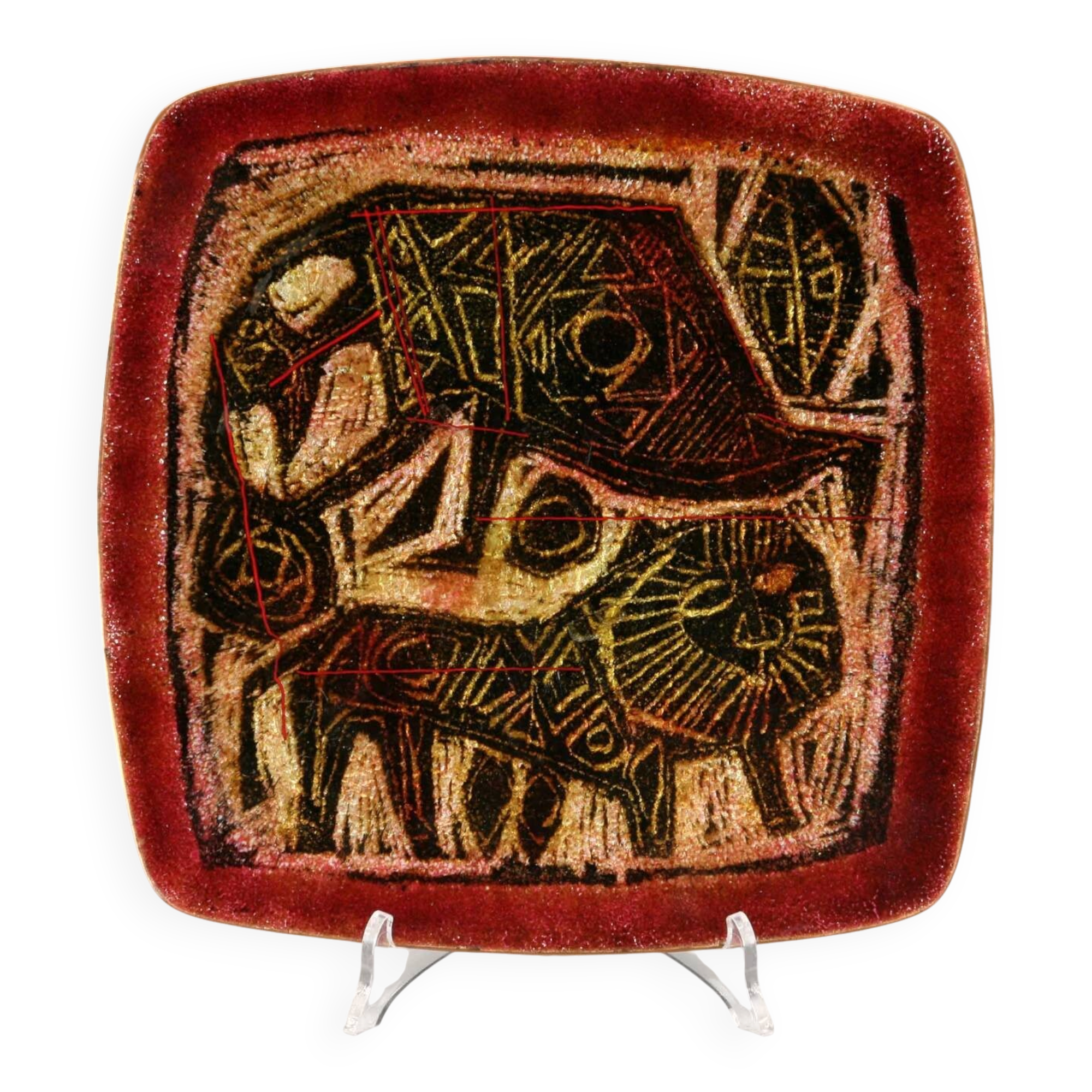 Vintage copper and enamel plate Studio Del Campo Turin 1950s