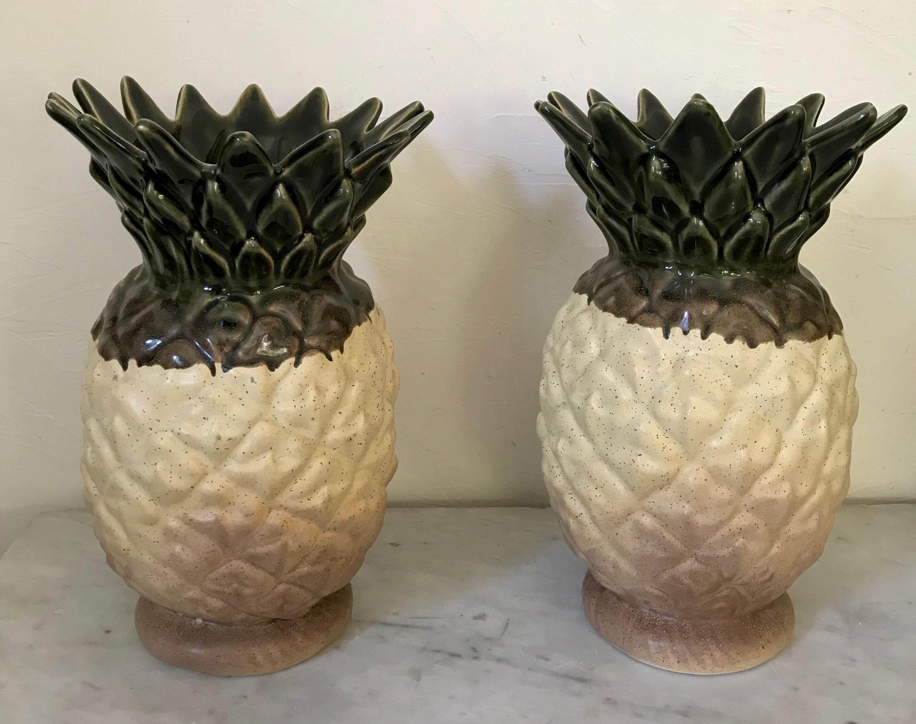 Pair of Rhoda stoneware pineapple vases