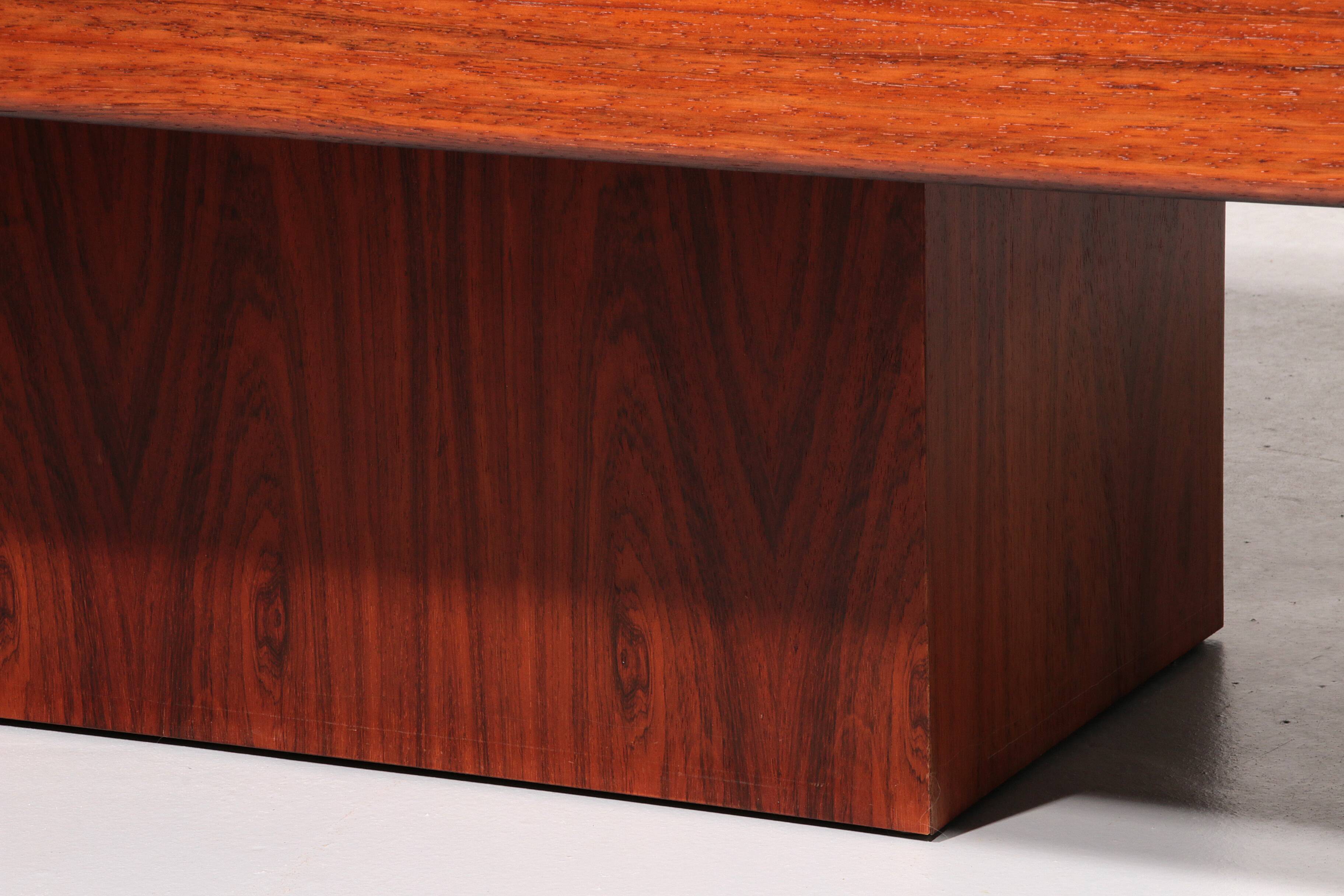 Brutalist Coffee Table with Copper Top and Wooden Base