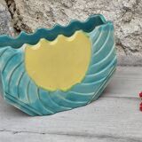 Grand Cache pot vase en céramique bleu et jaune