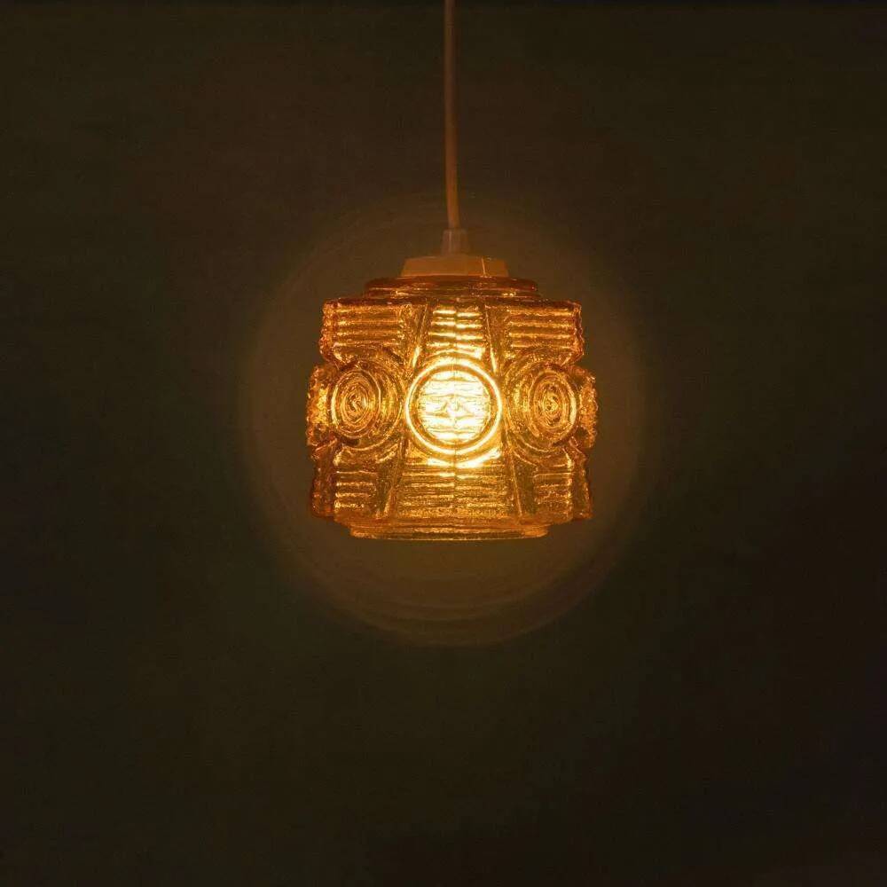 Vintage glass pendant light Vitrika, mid-century amber pendant.