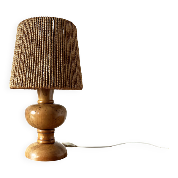 Lampe bois tourné orme vintage 1960