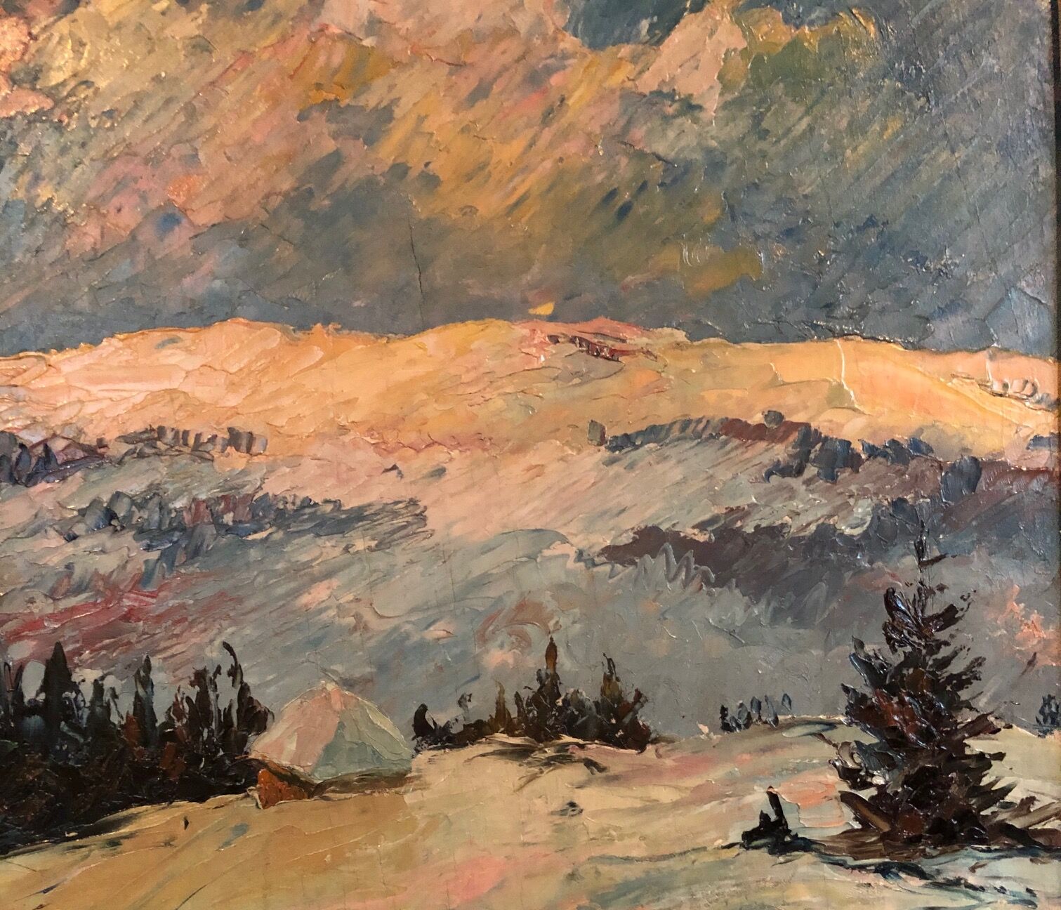 Panel oil by Hans Hermann (1858-1942), "Snowy Landscape", 19th Century