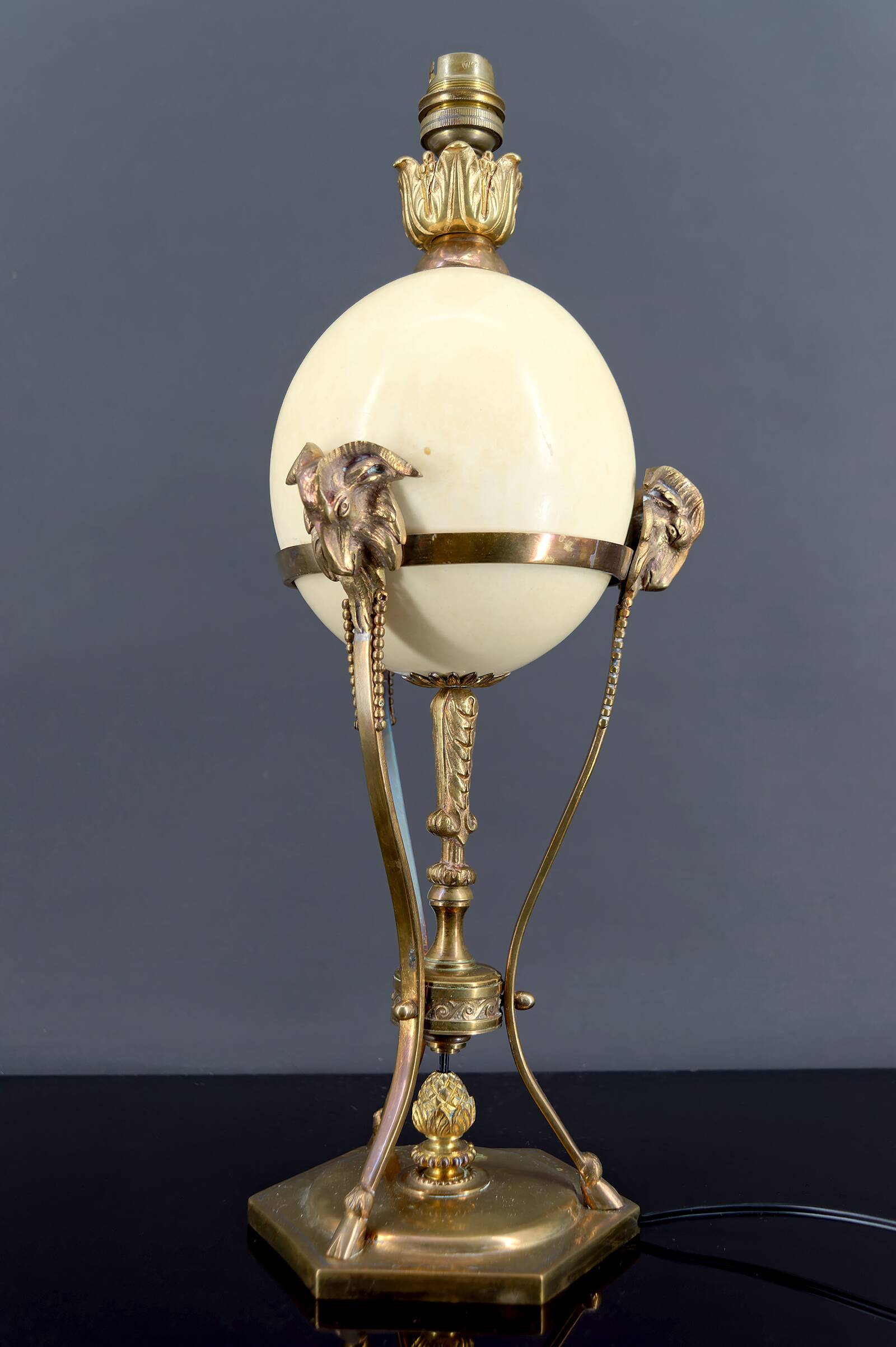Neoclassical Lamp, Ostrich Egg & Bronze Animal Mount, c. 1900