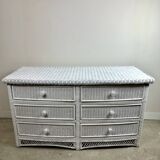 Commode galbée en rotin tressé blanc 1980'S