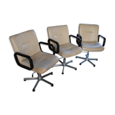 Lot de 3 fauteuils de bureau en cuir année 70
