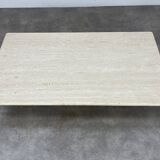 Rectangular travertine coffee table with central leg