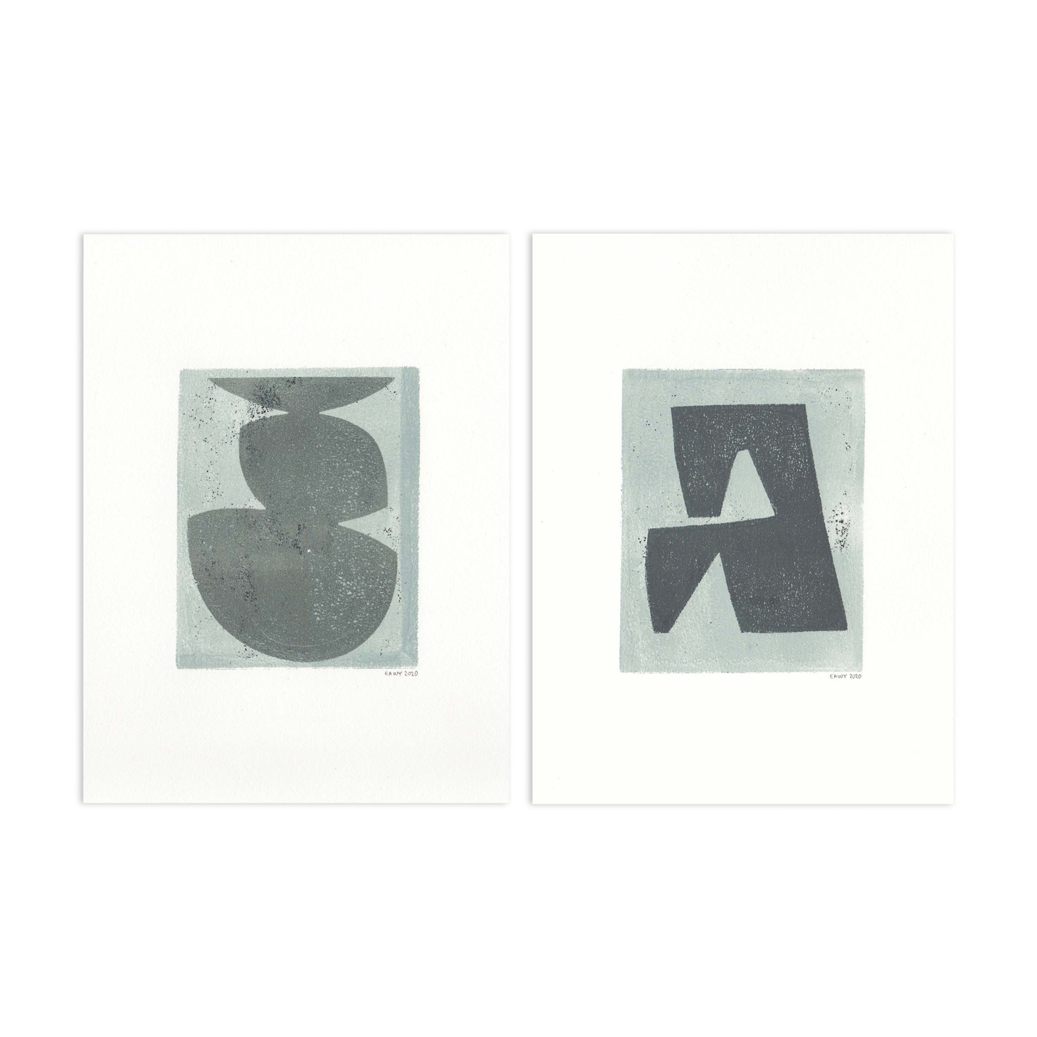 Set of 2 monotypes signed Eawy