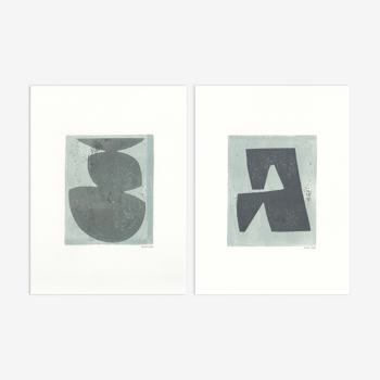 Set of 2 monotypes signed Eawy