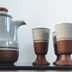 Vintage ceramic set – Jug & 4 footed glasses 70s - Korea