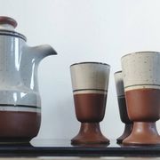 Vintage ceramic set – Jug & 4 footed glasses 70s - Korea