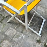 Transat de plage en bois blanc et coton jaune