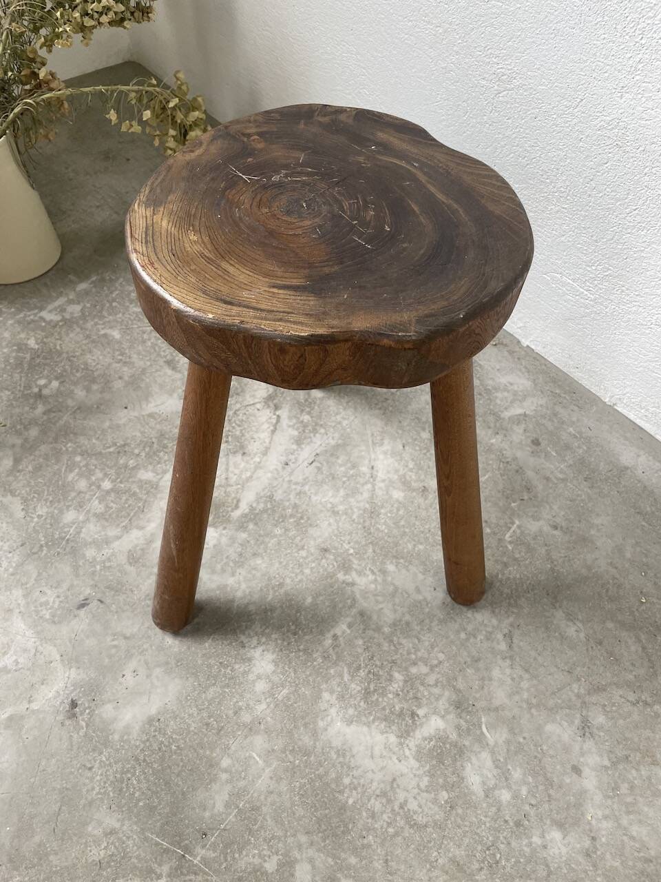 50s tripod oak stool