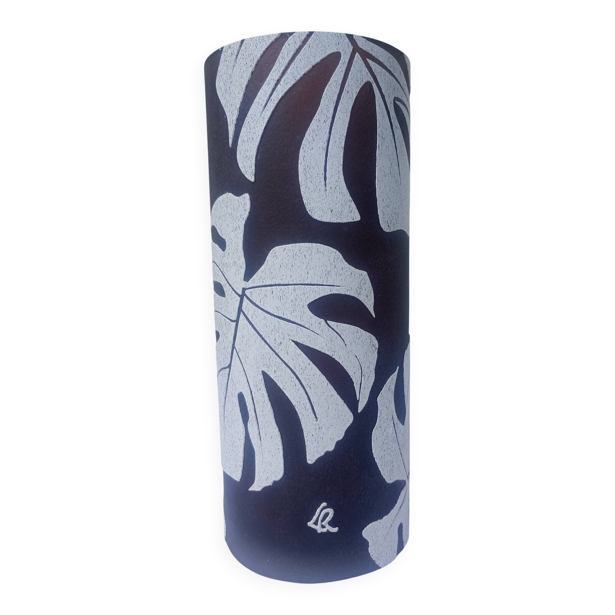 Passavant La Rochère LR - Vase cylindre en Pâte de verre aux Philodendrons