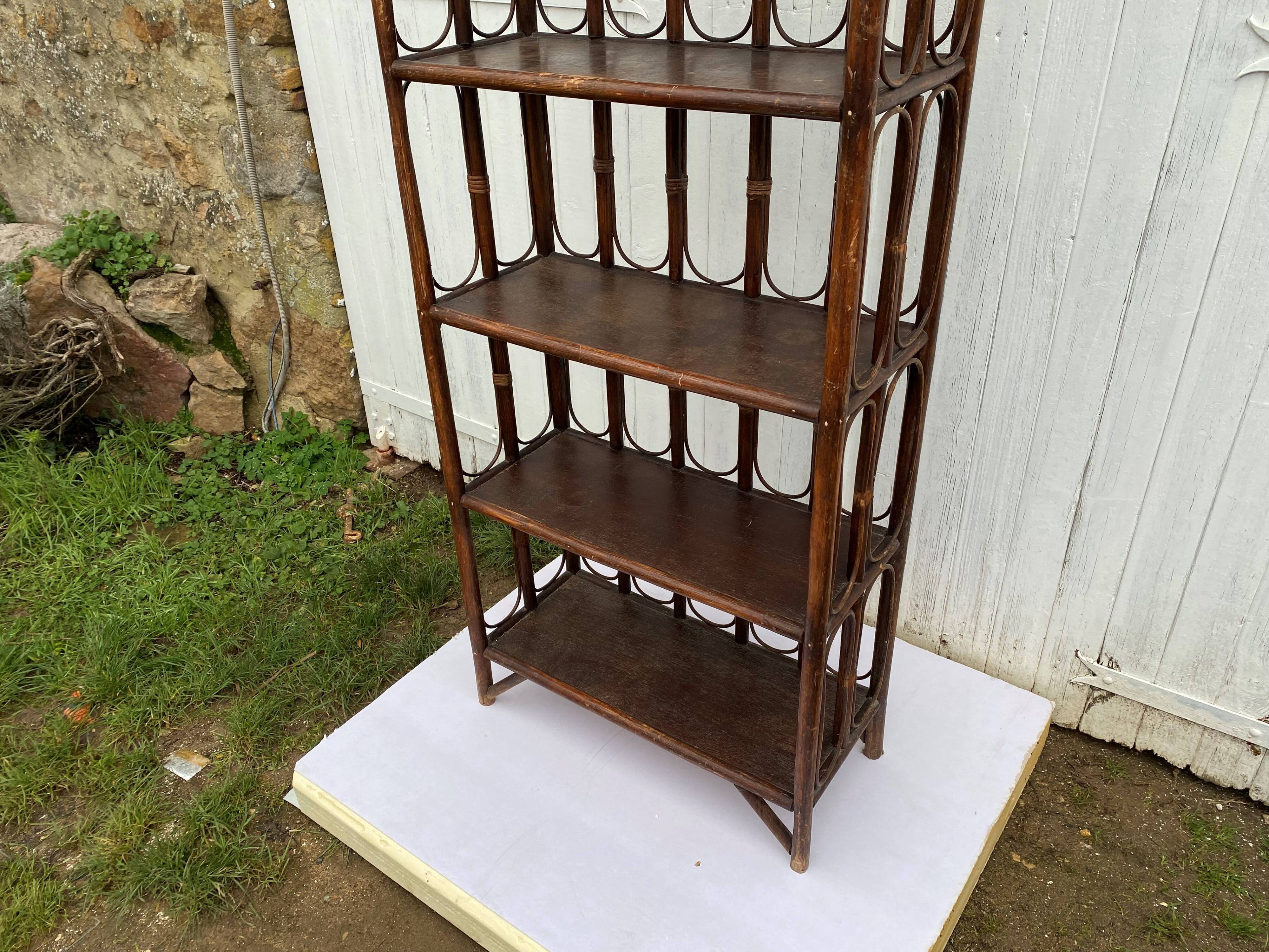 Vintage rattan bookcase shelf from the 70s