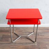 Functionalist Chrome Red Side Table Made In Czechoslovakia, 1930s