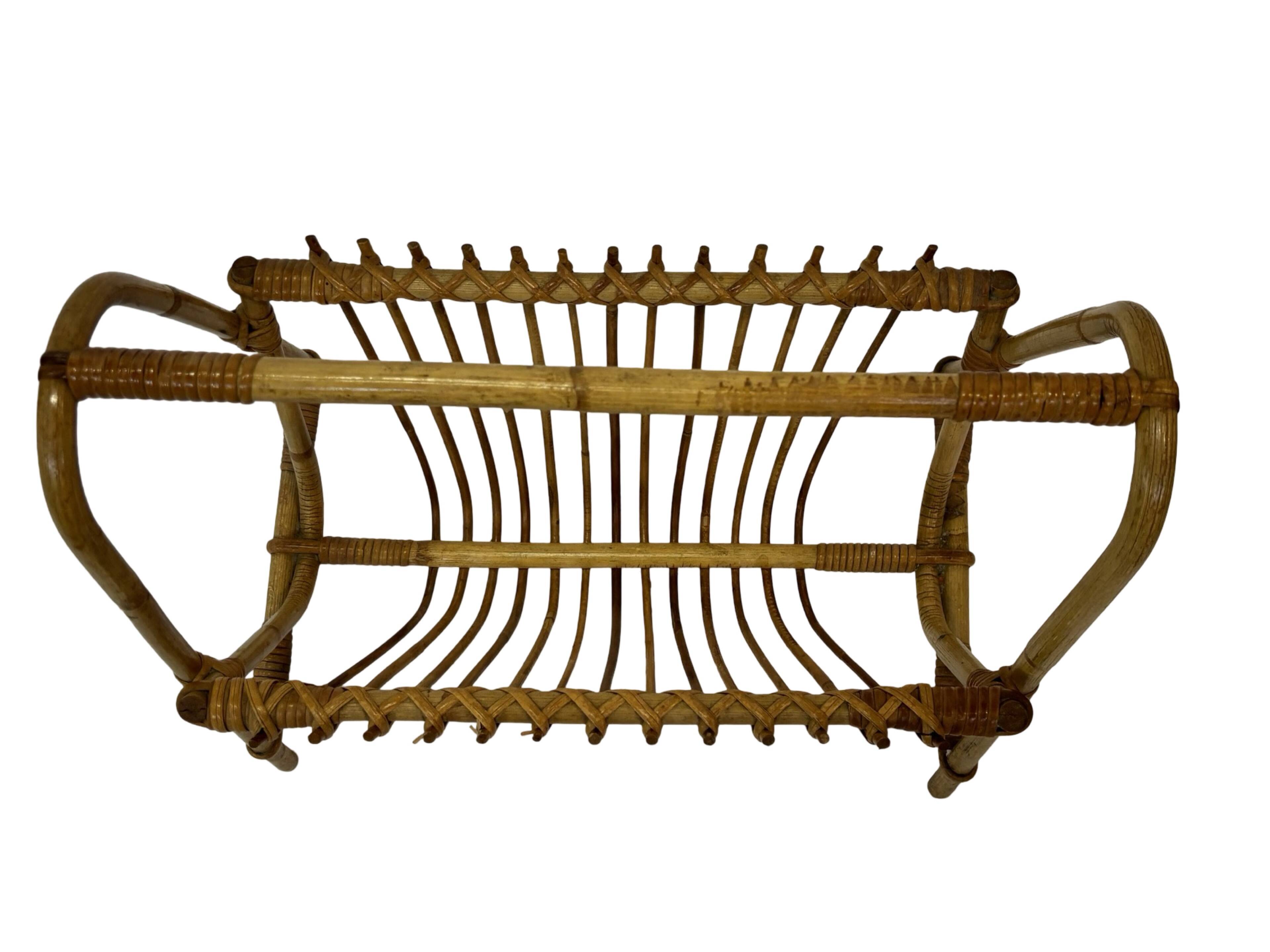 Vintage Rattan Magazine Basket Newspaper Rack 60s Rohe