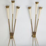 Mid-Century pair of large brass sconces attributable to Stilnovo. Italy 195