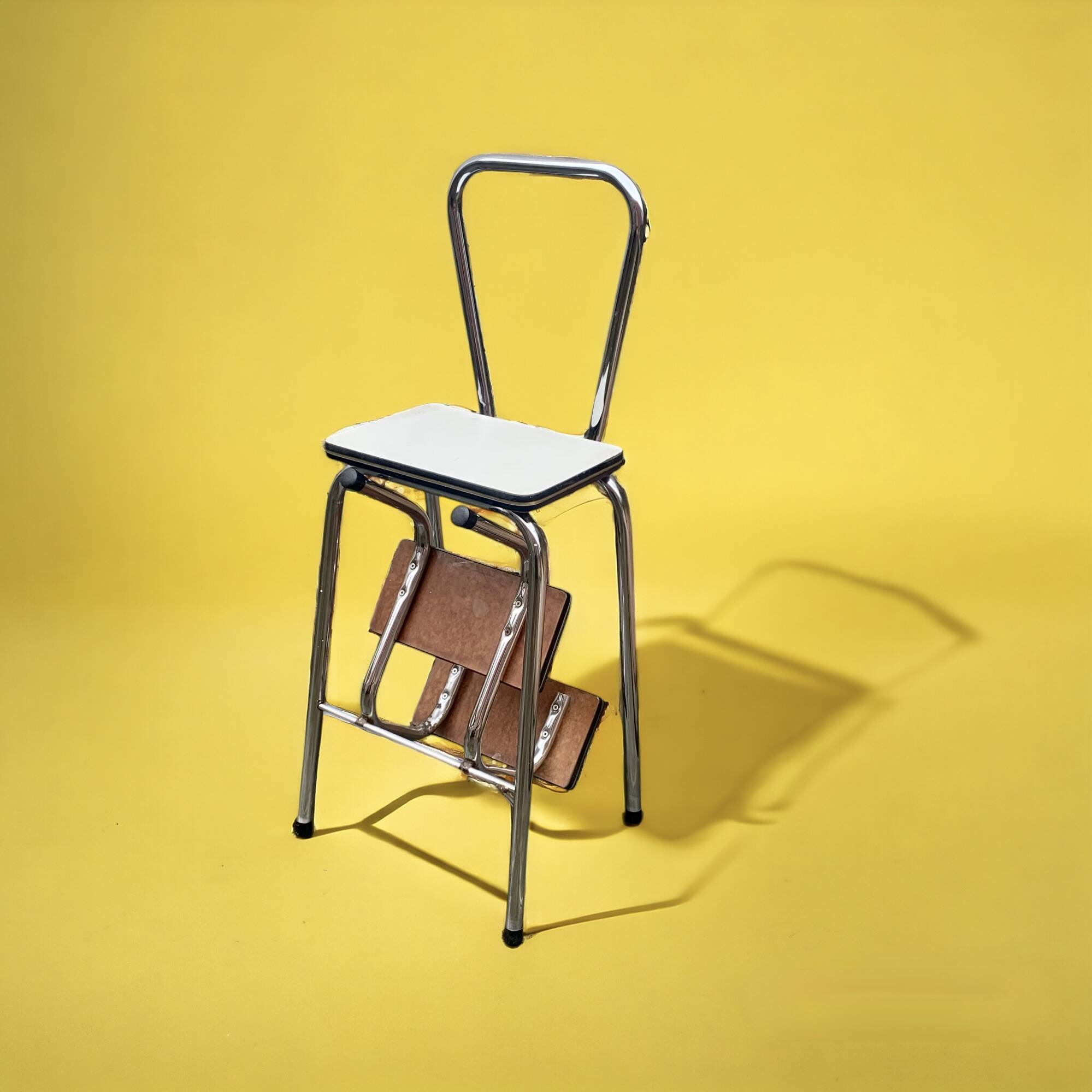 Vintage stepladder in Formica, wood and chromed metal