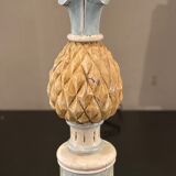 Pied de lampe ananas, bois peint à la main, années 50