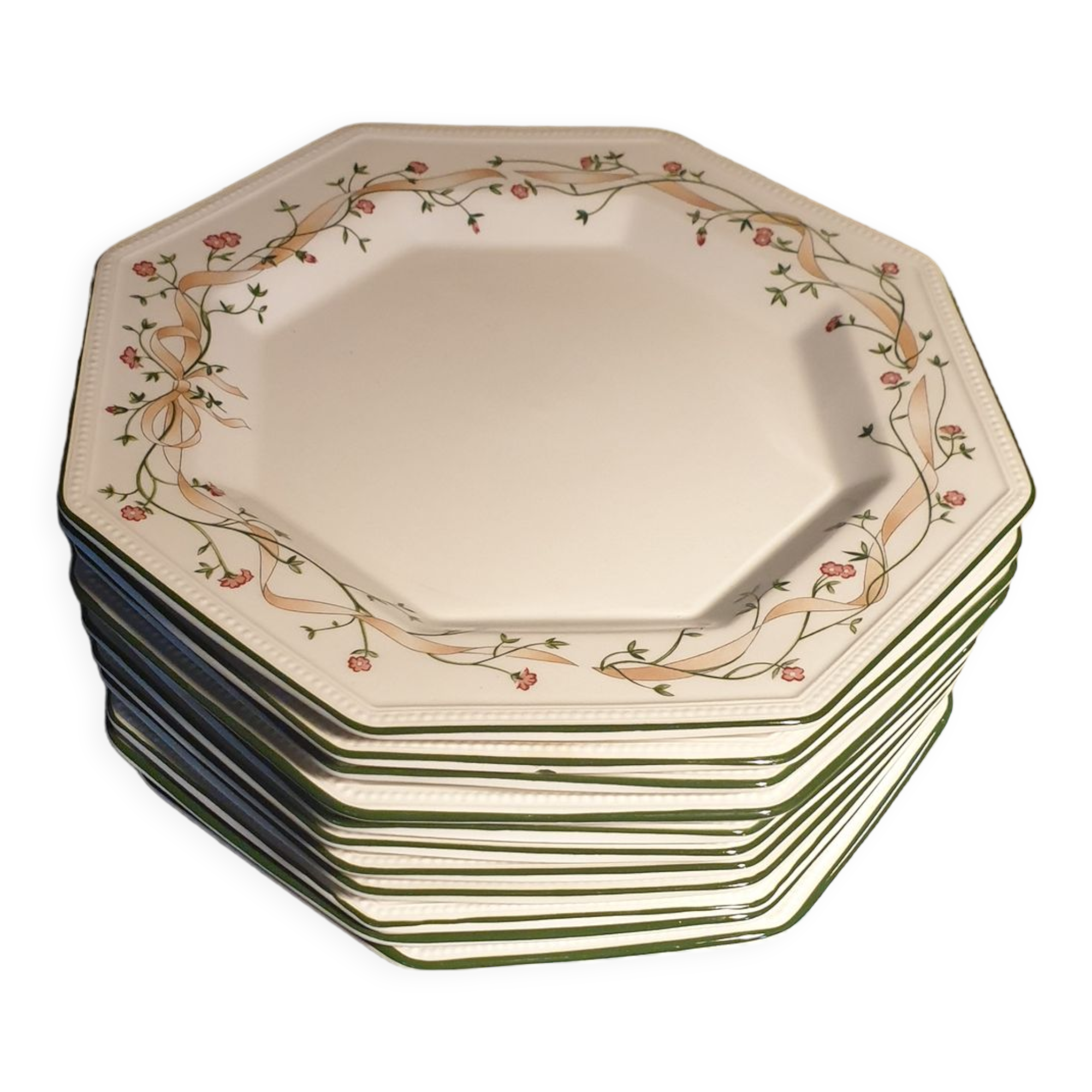 Flat plates Johnson Brothers 1980s "Eternal Beau" octagonal design