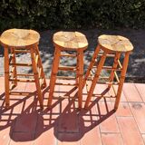 Set of 3 high “modernist” straw stools vintage 1950s
