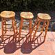 Set of 3 high “modernist” straw stools vintage 1950s