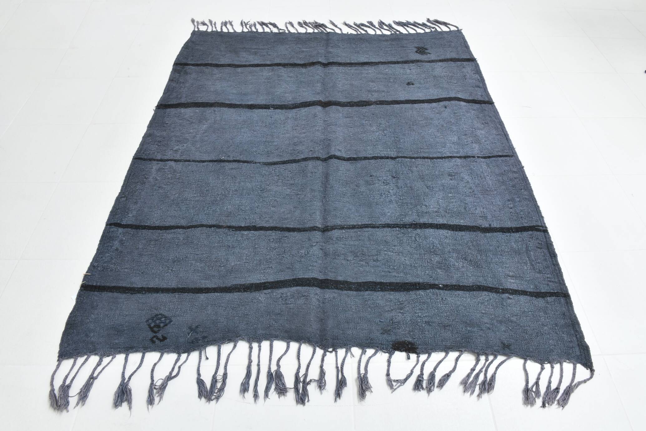 Tapis kilim vintage rayé bleu clair, 174x204 cm