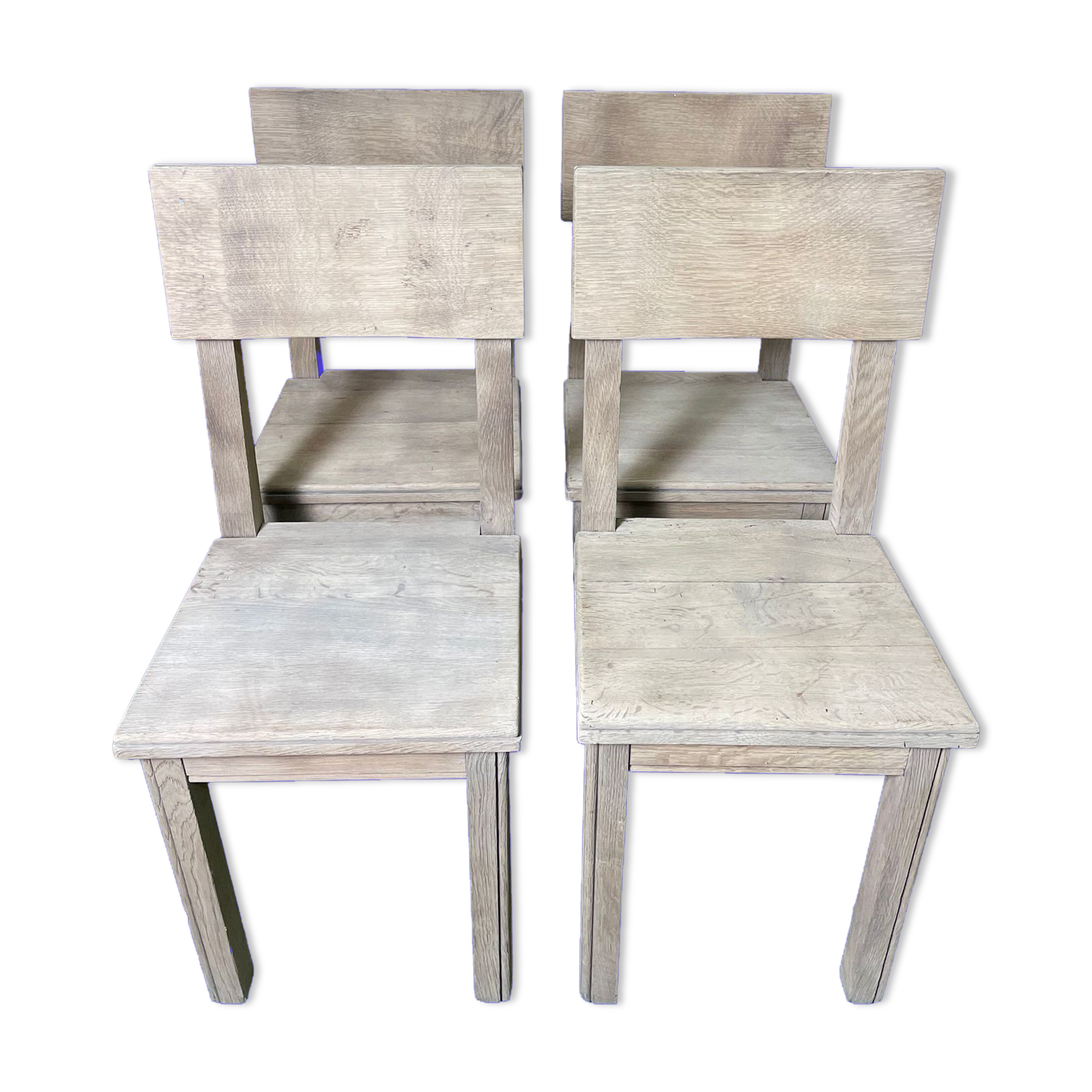 Suite of 4 brutalist chairs in solid oak 1950