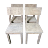 Suite of 4 brutalist chairs in solid oak 1950