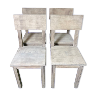 Suite of 4 brutalist chairs in solid oak 1950