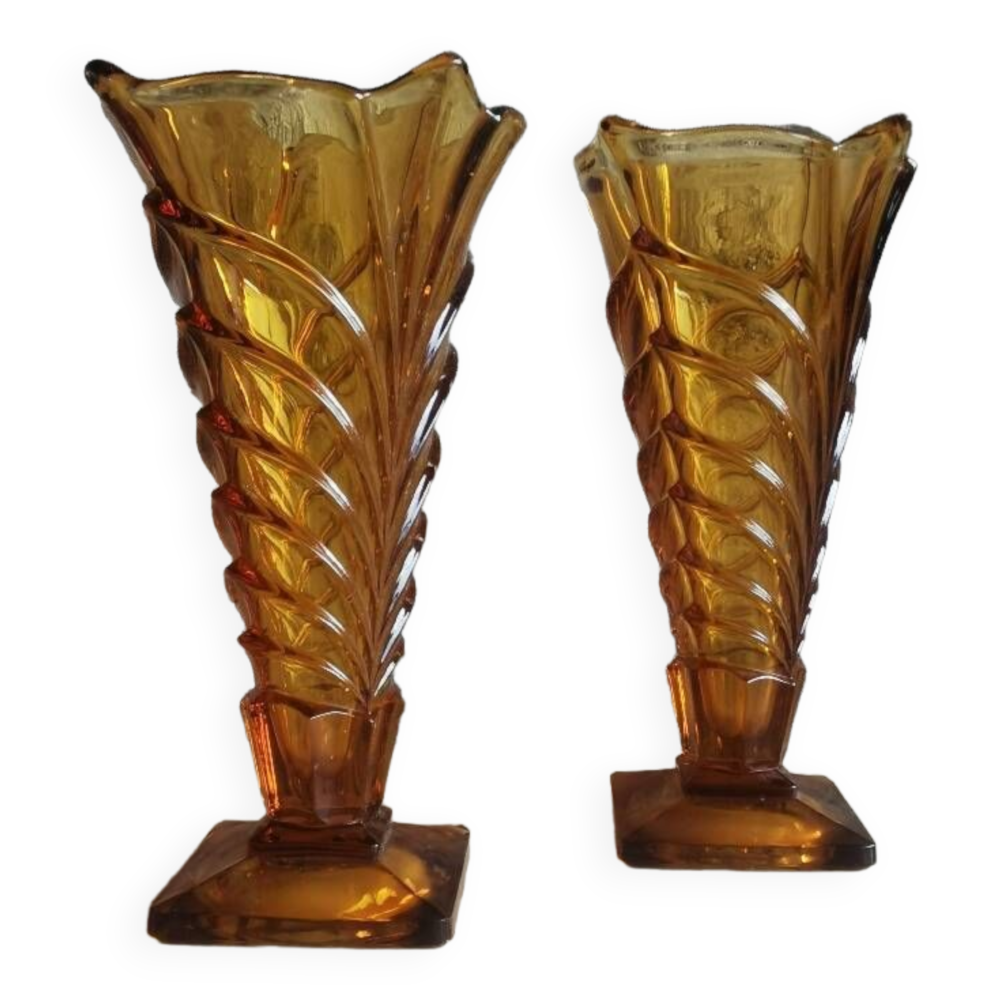 Pair of amber art deco vases