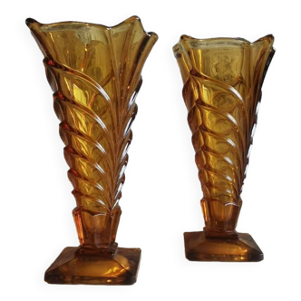 Pair of amber art deco vases