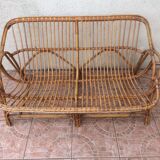 Banquette rotin années 60 vintage